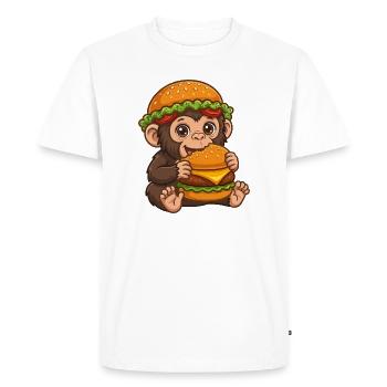Singe mignon avec motif de dessin animé de burger - T-shirt Premium bio Homme - blanc - Devant - Nico (187cm)