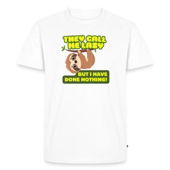 They call me lazy! - Lazy Sloth Neon Quote - Men's Premium Organic T-Shirt - white - Front - Nico (187cm)