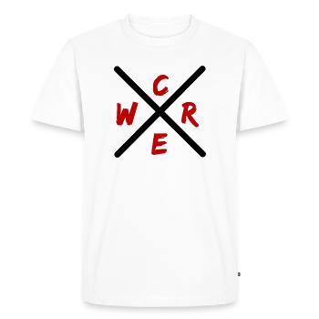 Crew Brush Red Wordmark - Men's Premium Organic T-Shirt - white - Front - Nico (187cm)
