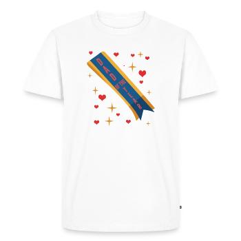 Father of the Year Badge - Men's Premium Organic T-Shirt - white - Front - Nico (187cm)