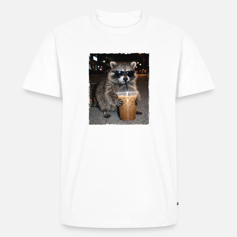 Waschbär-Eiskaffee-Chaos Koffein-Meme-Humor - Männer Premium Bio T-Shirt - Weiß
