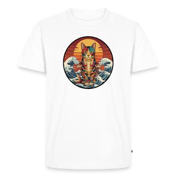 Koi Cat Sunset Waves - Men's Premium Organic T-Shirt - white - Front - Nico (187cm)