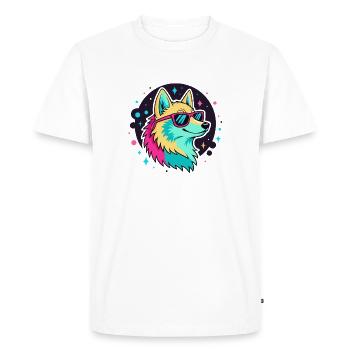 Neon Wolf with Cool Glasses - Men's Premium Organic T-Shirt - white - Front - Nico (187cm)