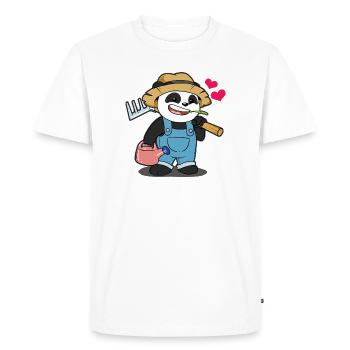 Gardener Panda with Heart: Cute Garden Motif - Men's Premium Organic T-Shirt - white - Front - Nico (187cm)