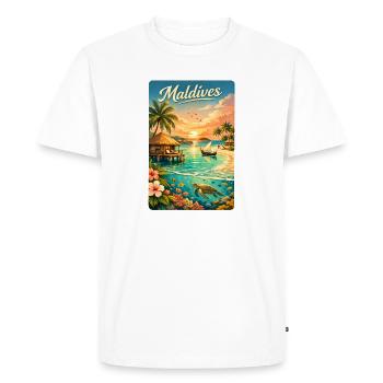 Motif de voyage au coucher du soleil sur la plage des Maldives - T-shirt Premium bio Homme - blanc - Devant - Nico (187cm)