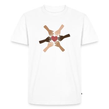 United Hearts Diverse Hands - Men's Premium Organic T-Shirt - white - Front - Nico (187cm)