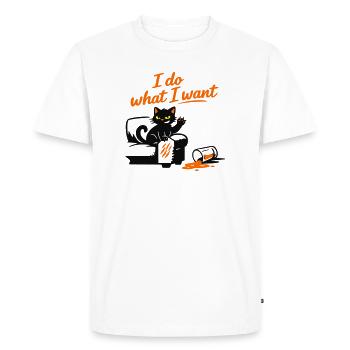 Freche schwarze Katze – Je fais ce que je veux - T-shirt Premium bio Homme - blanc - Devant - Nico (187cm)