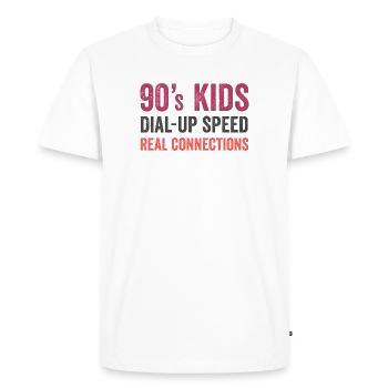 90s Kids - Dial Up Speed. Real Connections - Men's Premium Organic T-Shirt - white - Front - Nico (187cm)