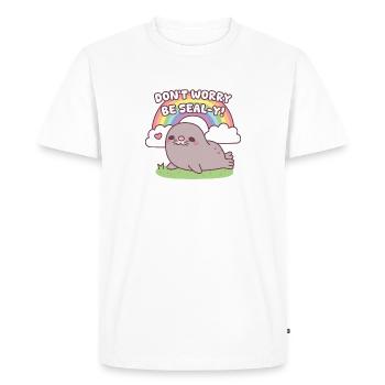 Ne t’inquiète pas, sois mignon Phoque Chonky et Rainbow - T-shirt Premium bio Homme - blanc - Devant - Nico (187cm)