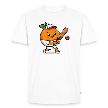 Orange drôle jouant au cricket - T-shirt Premium bio Homme - blanc - Devant - Nico (187cm)