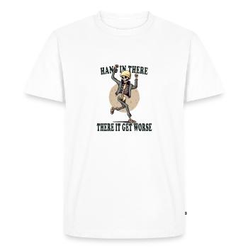 Hang in There – Funny Skeleton Motivation Shirt - Men's Premium Organic T-Shirt - white - Front - Nico (187cm)