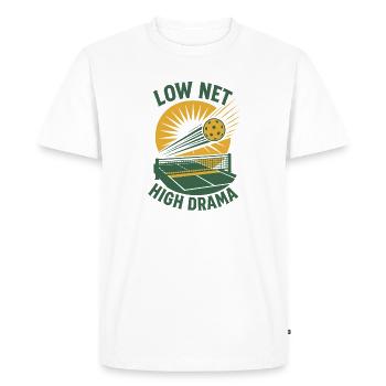 Net bas, drama high | Humour de pickleball - T-shirt Premium bio Homme - blanc - Devant - Nico (187cm)