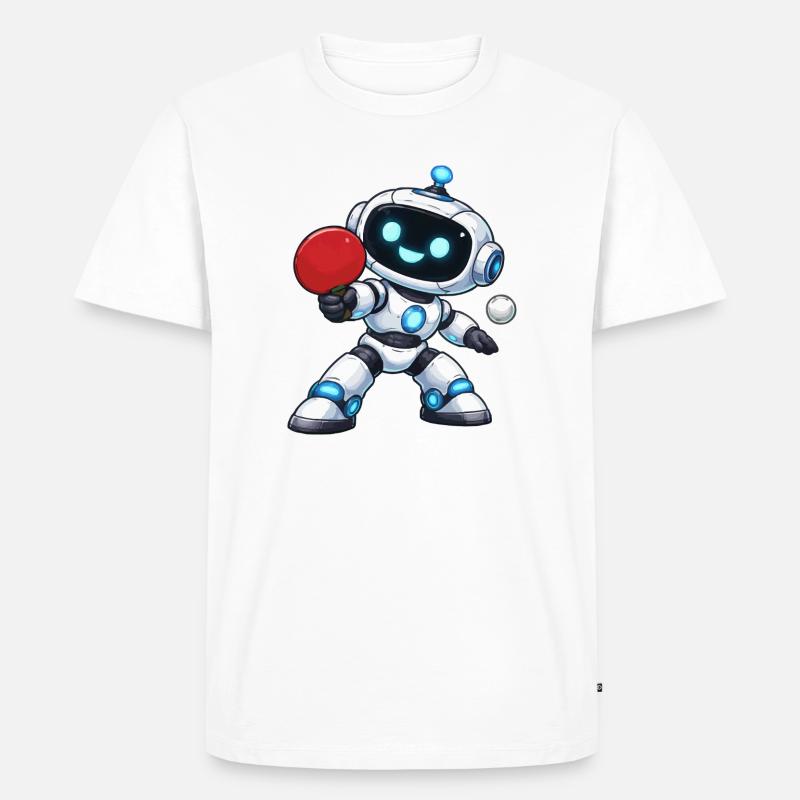 Roboter Tisch Tennis - Männer Premium Bio T-Shirt - Weiß