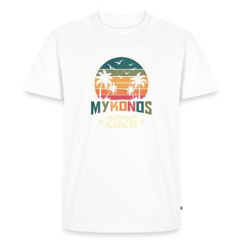 Mykonos 2026 - T-shirt Premium bio Homme - blanc - Devant - Nico (187cm)