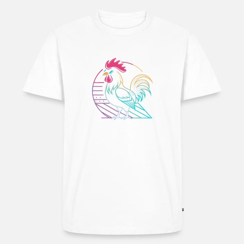 Retro-Neon-Hahn mit Brille - Männer Premium Bio T-Shirt - Weiß