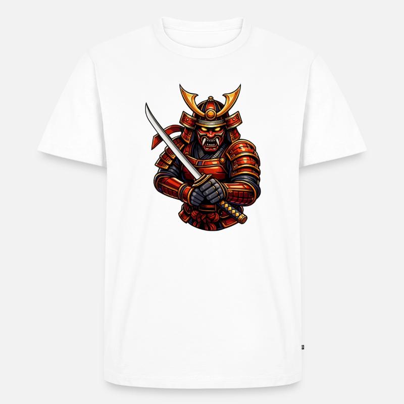 Kampfkunst-Samurai mit Schwert - Männer Premium Bio T-Shirt - Weiß