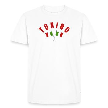 Torino Crest with Italian Flags - Men's Premium Organic T-Shirt - white - Front - Nico (187cm)