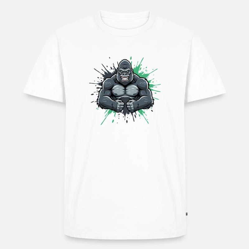 Gorilla Kraft Comic Smash - Männer Premium Bio T-Shirt - Weiß