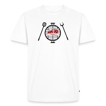 Imprimé à motif de steak rouge - T-shirt Premium bio Homme - blanc - Devant - Nico (187cm)