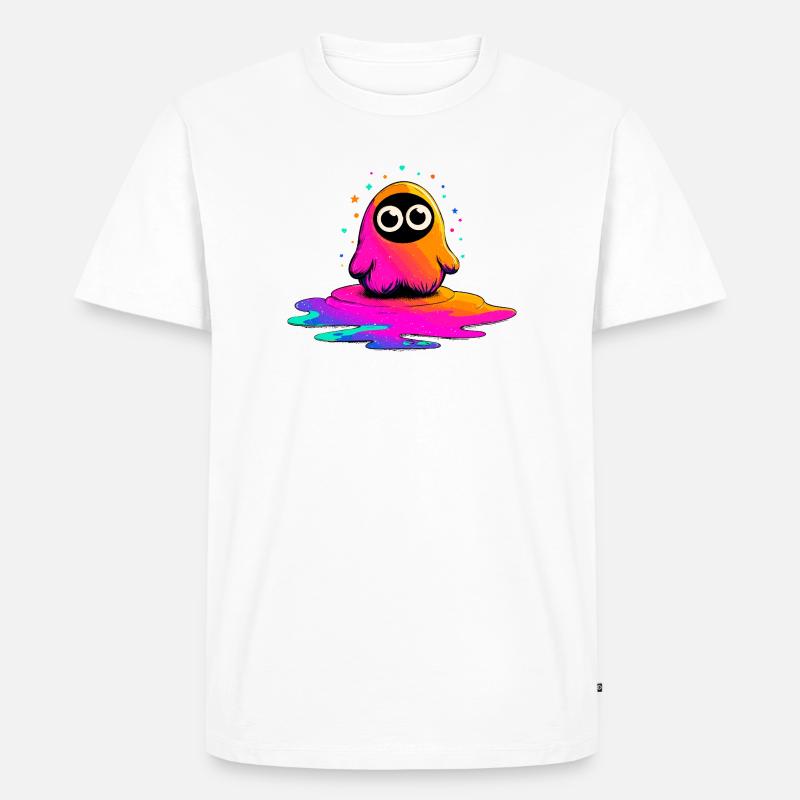 Neon Figur auf Farbklecks - Männer Premium Bio T-Shirt - Weiß