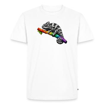 Caméléon arc-en-ciel sur la branche - T-shirt Premium bio Homme - blanc - Devant - Nico (187cm)