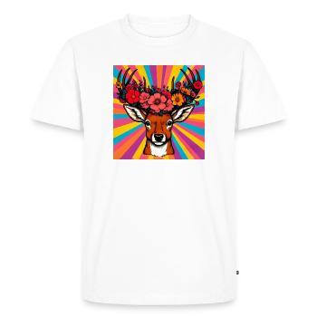 Cerf aux fleurs - T-shirt Premium bio Homme - blanc - Devant - Nico (187cm)