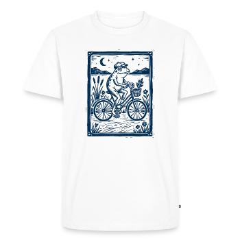 Grenouille sur Vélo – Cadeau de gravure sur bois - T-shirt Premium bio Homme - blanc - Devant - Nico (187cm)