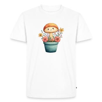 Cheerful mushroom in a flower pot - Men's Premium Organic T-Shirt - white - Front - Nico (187cm)