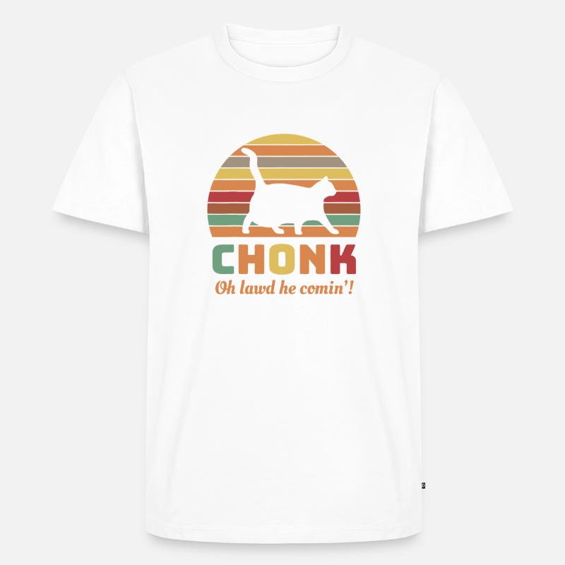 Chonk Cat Retro Sonnenuntergangs-Tee - Männer Premium Bio T-Shirt - Weiß