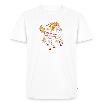 Cheval de feu : L’aube du nouveau - T-shirt Premium bio Homme - blanc - Devant - Nico (187cm)