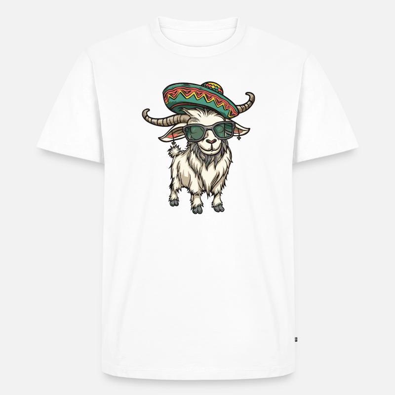 Bergziege Comic Lustig Sombrero - Männer Premium Bio T-Shirt - Weiß