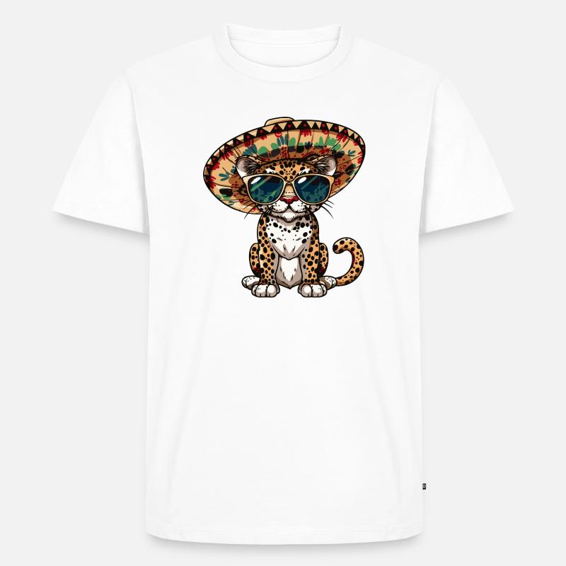 Leopard Comic Lustig Sombrero - Männer Premium Bio T-Shirt - Weiß