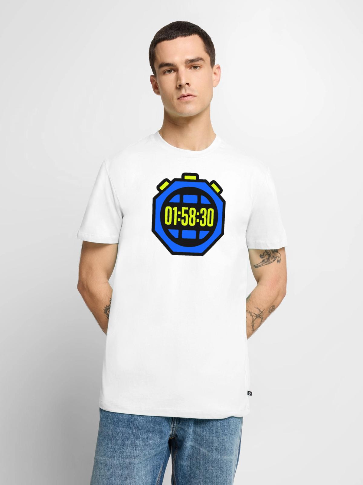 Stoppuhr Bestzeit Halbmarathon - Männer Premium Bio T-Shirt - Weiß - Vorne - Nico (187cm)