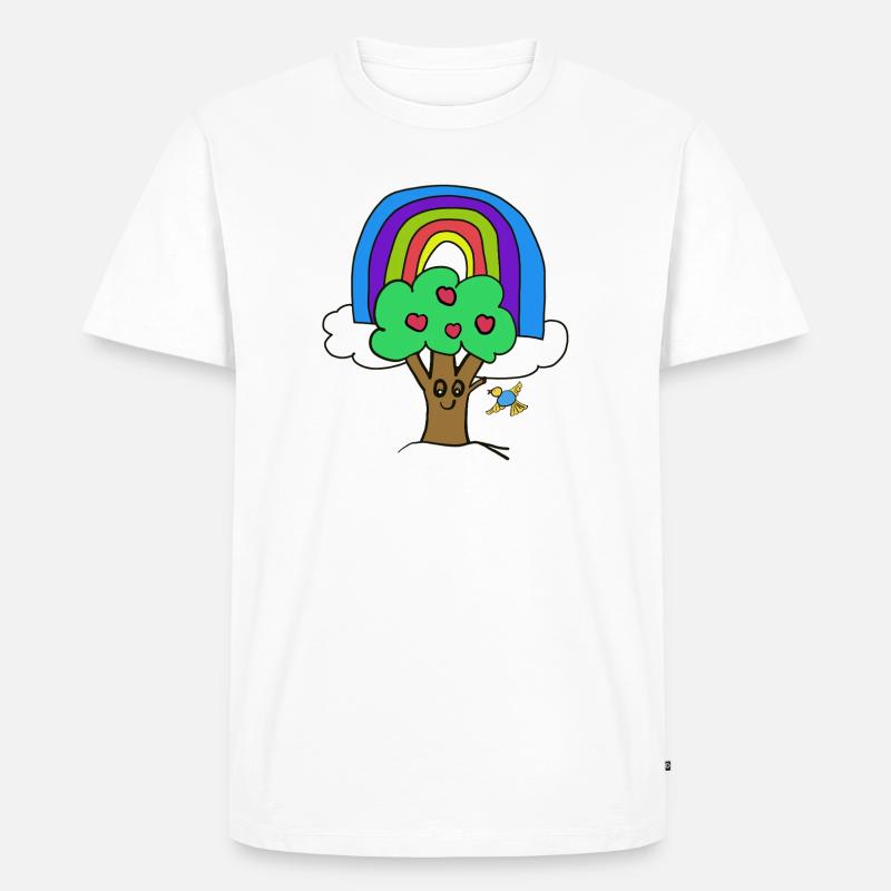 Regenbogen Apfelbaum Vogel Kinder - Männer Premium Bio T-Shirt - Weiß