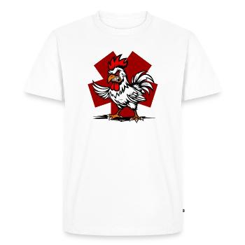 Cartoon rooster on red background - Men's Premium Organic T-Shirt - white - Front - Nico (187cm)