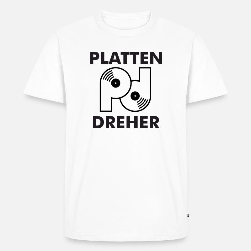 Plattendreher Logo mit Schriftzug - Männer Premium Bio T-Shirt - Weiß