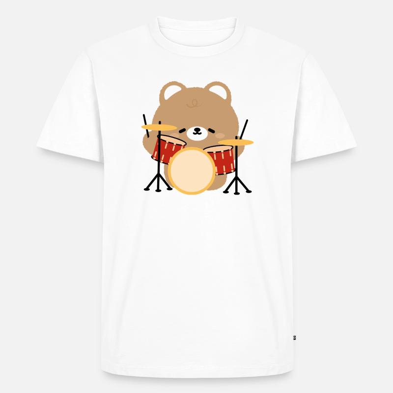 Bear Drummer Pop Art - Männer Premium Bio T-Shirt - Weiß