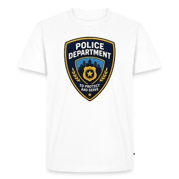 Badge de police : Écusson de la ville Skyline - T-shirt Premium bio Homme - blanc - Devant - Nico (187cm)