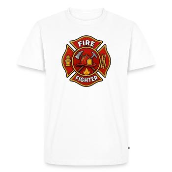 Emblème du casque de pompier avec hache - T-shirt Premium bio Homme - blanc - Devant - Nico (187cm)