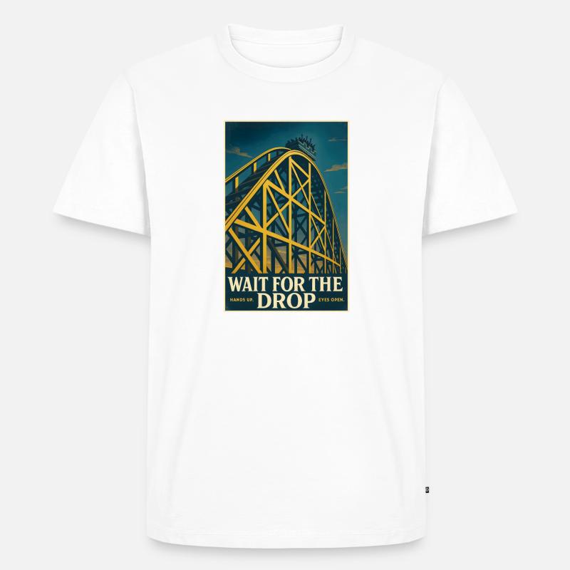 Warte auf den Drop | Achterbahn Thrill - Männer Premium Bio T-Shirt - Weiß