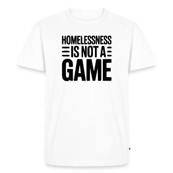 Le sans-abrisme n’est pas un jeu - T-shirt Premium bio Homme - blanc - Devant - Nico (187cm)