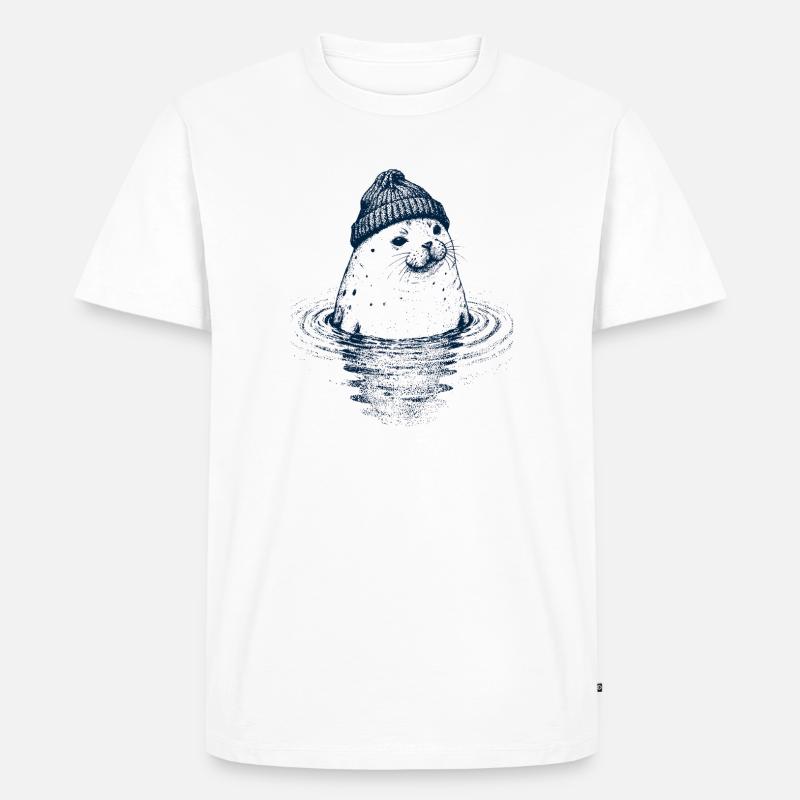 Robbe mit Mütze - Männer Premium Bio T-Shirt - Weiß