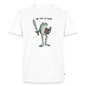 Grenouille Ranger de l’Aube : Épée et Tome - T-shirt Premium bio Homme - blanc - Devant - Nico (187cm)