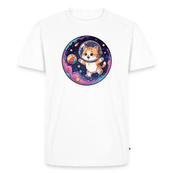 Cat astronaut in colorful space - Men's Premium Organic T-Shirt - white - Front - Nico (187cm)