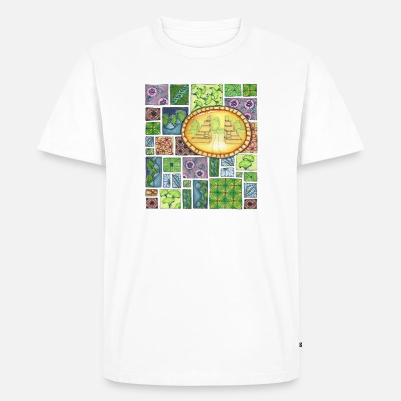 Bali temple on pattern patchwork - Männer Premium Bio T-Shirt - Weiß