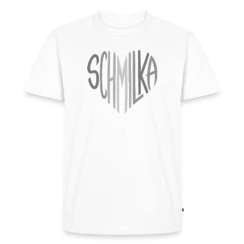 Schmilka Heart Font Logo - Men's Premium Organic T-Shirt - white - Front - Nico (187cm)