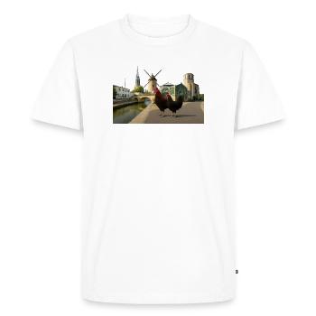 Marans, Coqs citadins au moulin - T-shirt Premium bio Homme - blanc - Devant - Nico (187cm)