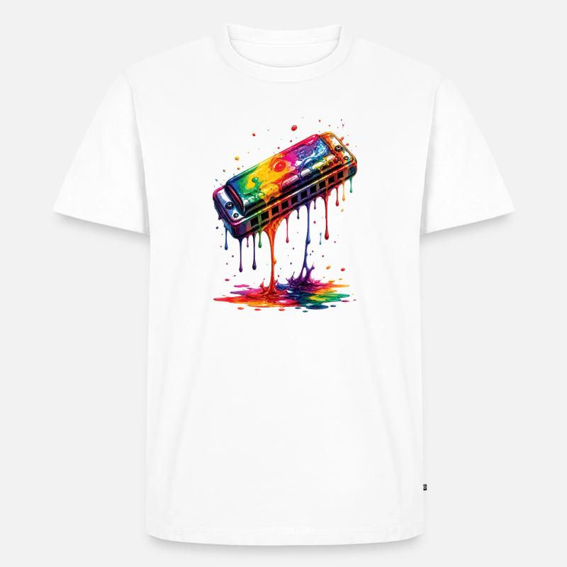 Mundharmonika mit tropfender Farbe - Männer Premium Bio T-Shirt - Weiß