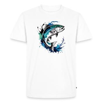 Salmon Jump - Men's Premium Organic T-Shirt - white - Front - Nico (187cm)