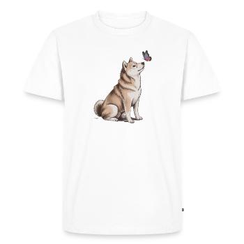 Akita Inu Dog with Butterfly Motif - Men's Premium Organic T-Shirt - white - Front - Nico (187cm)